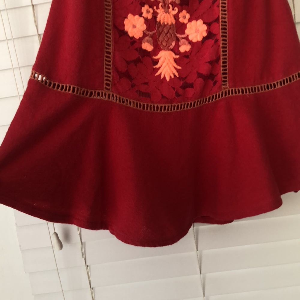 Free People Top Pineapple Tank Embroidered Floral Red SZ S - Picture 4 of 8